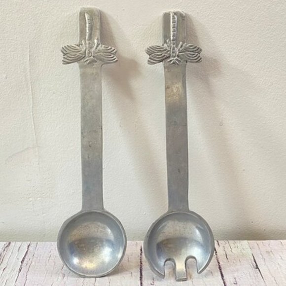 Vintage spoon and fork, Set of 2 Aluminum Salad Serving Fork & Spoon, Medieval S - Picture 1 of 6